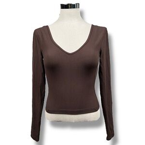 Lululemon Align Crop Top Dark Brown Long Sleeve Logo Athleisure Preppy Sz 4